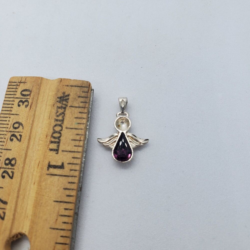 Sterling Silver with Amythest Angel Pendant 925